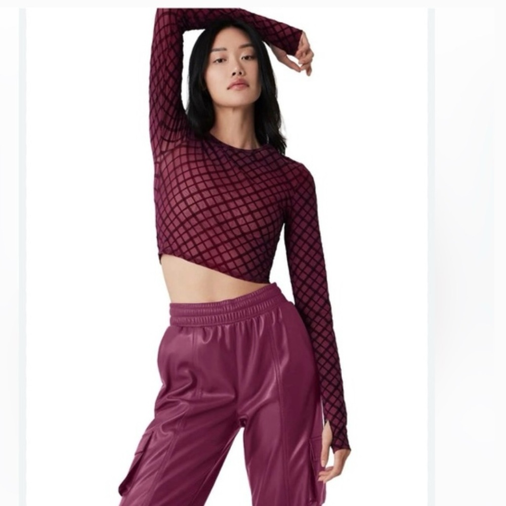 Alo Yoga Mesh Plaid Cropped Long Sleeve Top